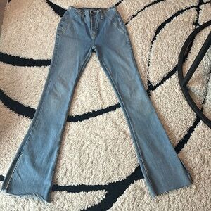 Free People Level Up Slit Slim Flare Jeans Hayley Blue